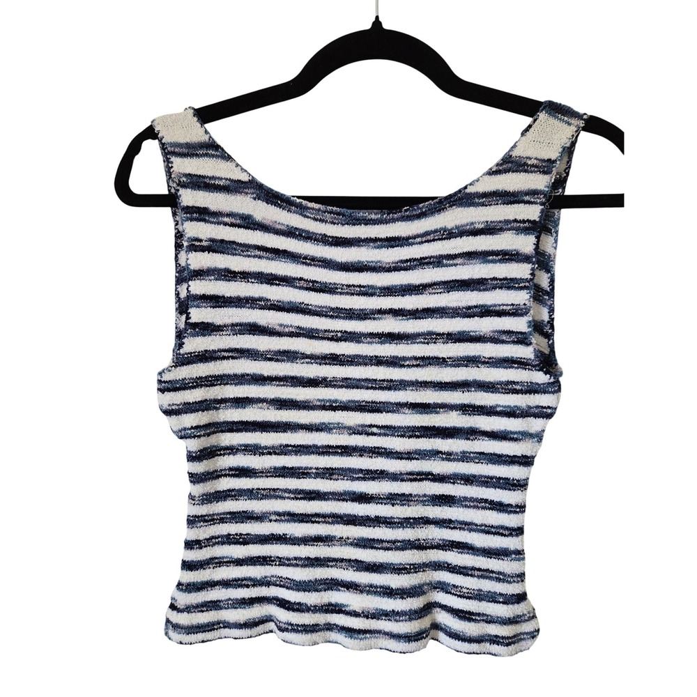 Bette Paige Womens M Navy White Striped‎ Boucle Knit Cropped Tank Top Low Back